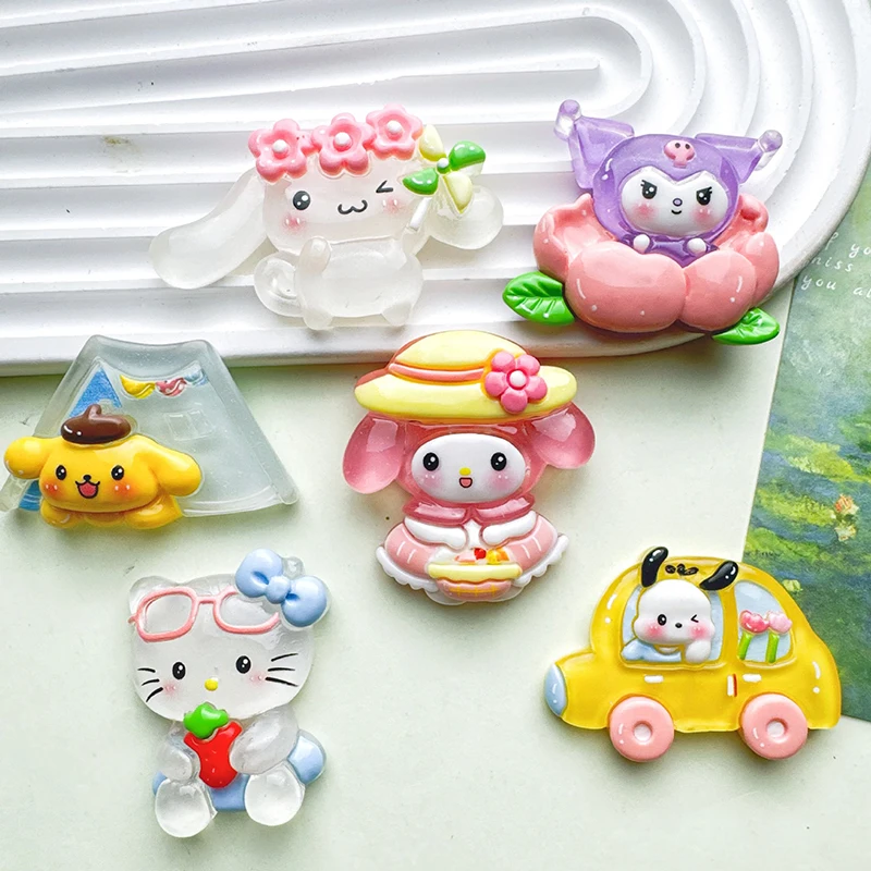 1PCS Kawai bright surface Cartoon Sanrio Car Series Resin Flat Back Scrapbook Figurine DIY Bow Decor Accessories Crafts