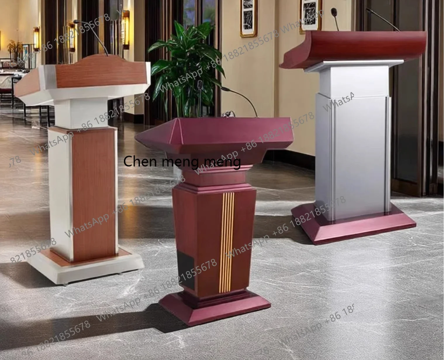 Electric Adjustable Lectern with Wheels, High-End Solid Wood Multi-Functional Amplified Host Movable Lecture Table