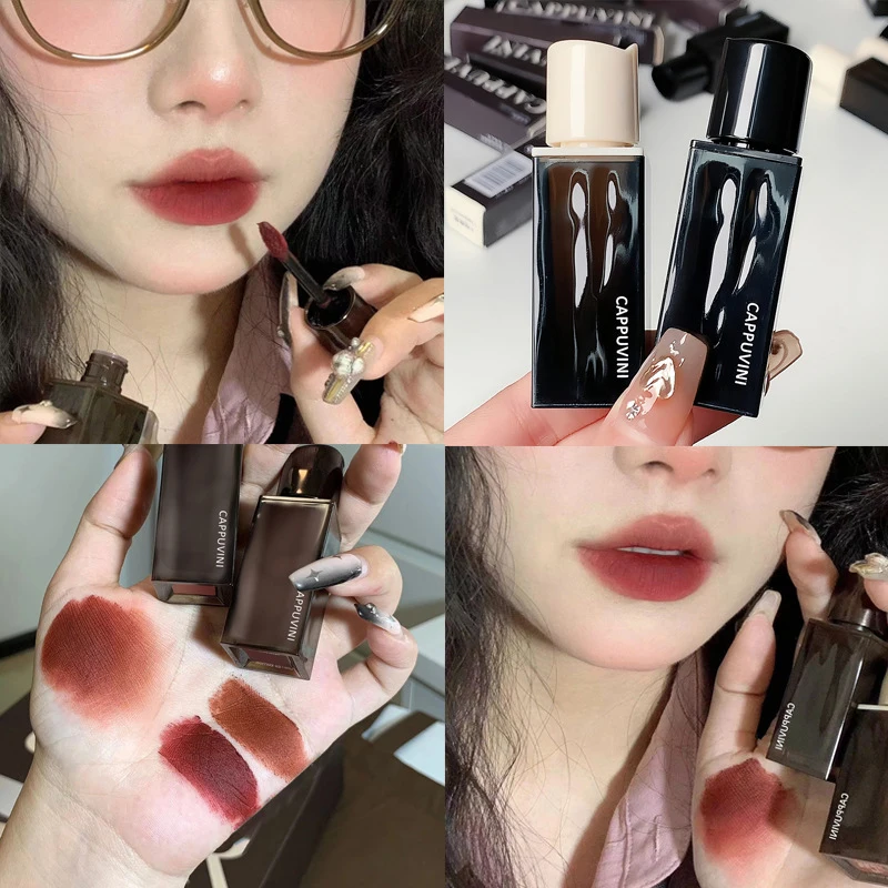 Cappuvini Mysterious Amber Silky Smooth Lip Mud Mousse Matte Lip Gloss Nude Color Lips Base Makeup Waterproof Lasting Cosmetics