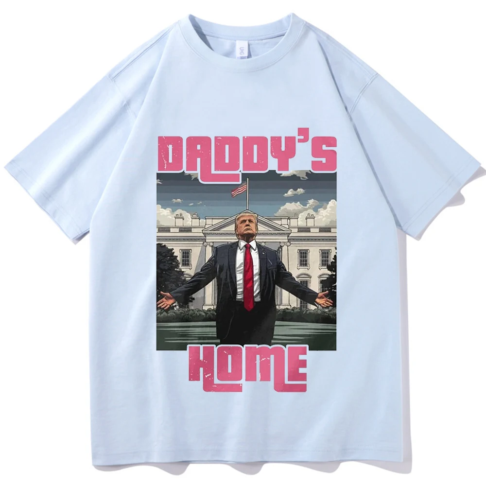 Trump Pink Daddy\'s Home Vintage T-shirt O-Neck Short Sleeve Shirts Fans Gift