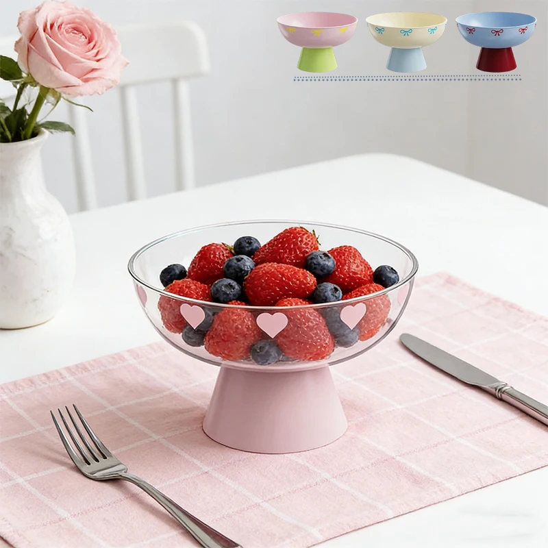 

High Beauty Love Bow Living Room Fruit Plate Kitchen Double Layered Drain Basket Home Creative Snacks Candy Storage Bowl Plastic