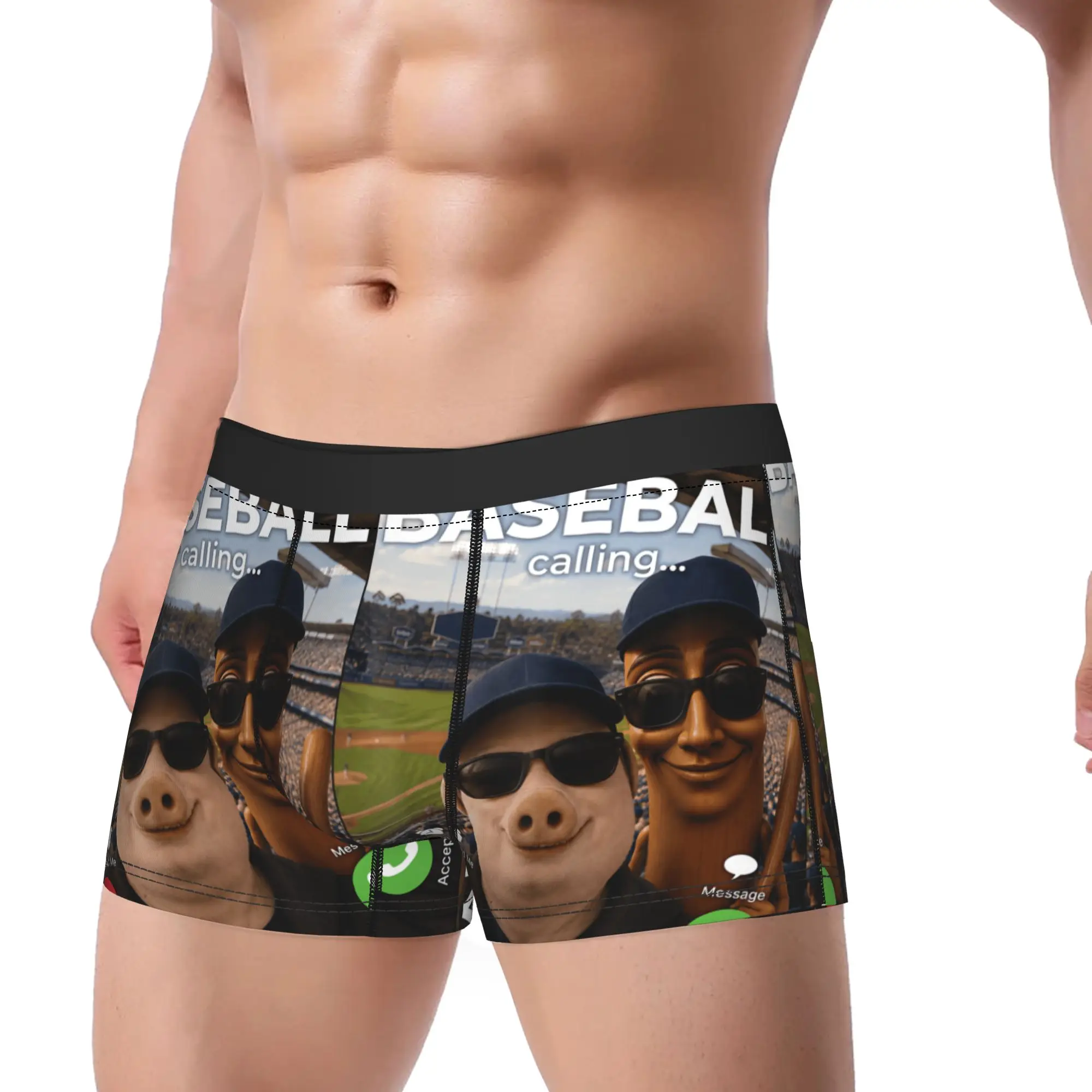 John Pork Tung Sahur Watching Baseball Match Brainrot Underwear  Man Boxer Brief Elastic Boxer Shorts Custom Oversize Underpants