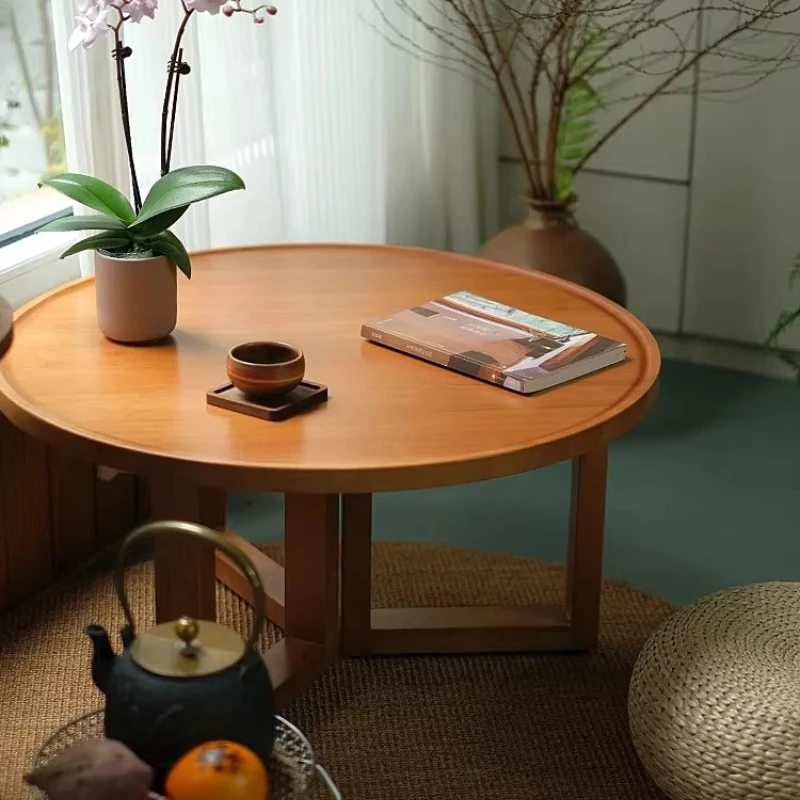 

Medieval Japanese solid wood wind side coffee table living room household small apartment living room round table new low table