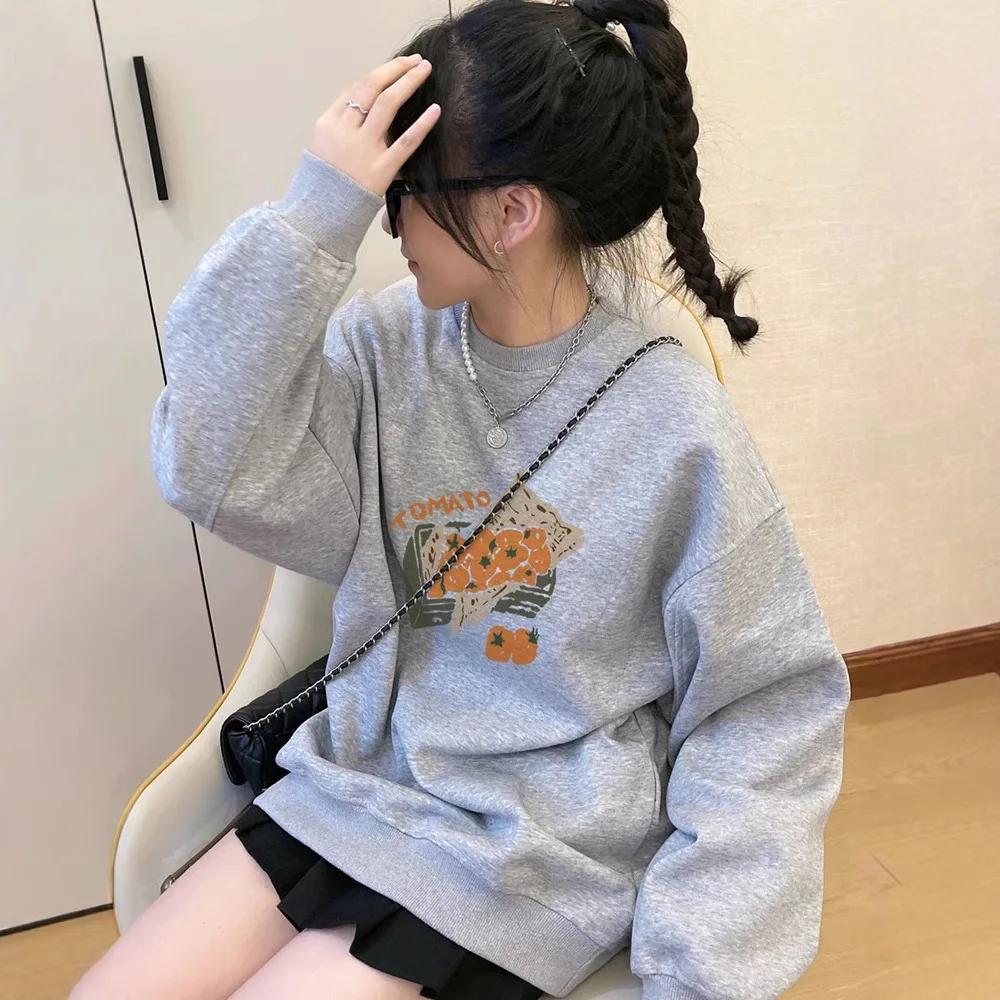 Sweater Women Sweatshirt 2025 Autumn Winter New Women's Loose Round Neck Sweatshirt Fleece Lined Thickened American Pullover Top