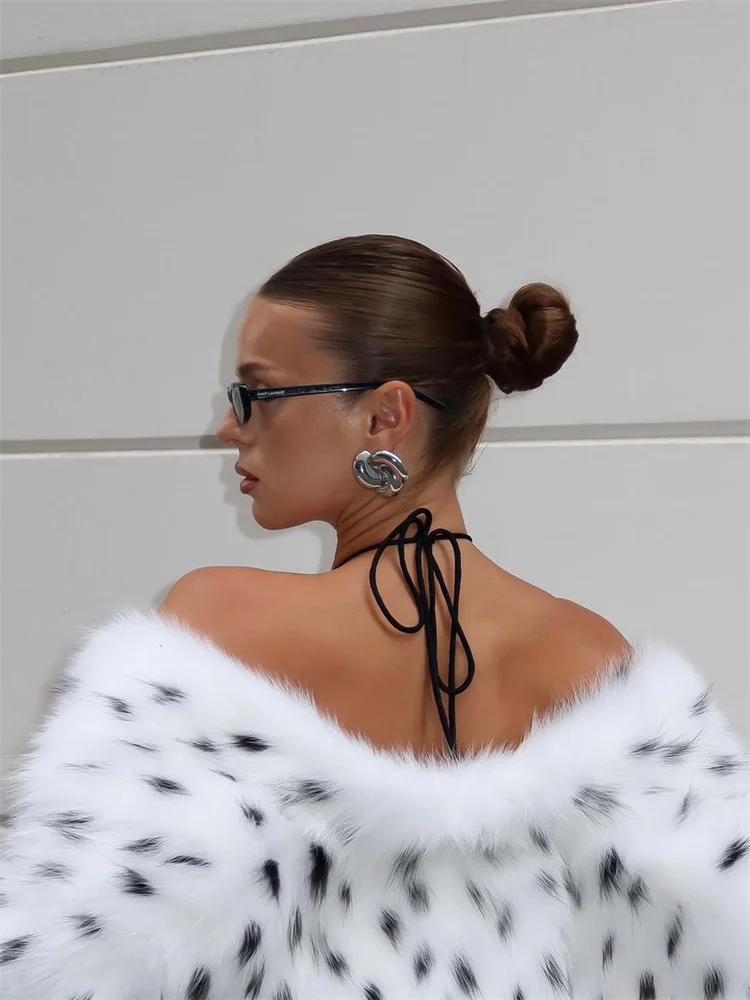 Tossy Leopard Printed Fur Feather Overcoat For Women Winter Loose Contrast Luxury Casual Streetwear Female Fur Feather Coat 2025