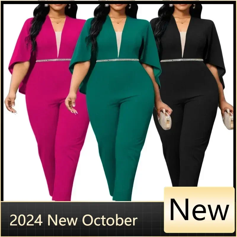 

Customized Big Size Women Jumpsuit Sexy Fashion Solid Color V-neck Overalls One Piece Outfits Ladies Work Jumpsuits Elegant Casu