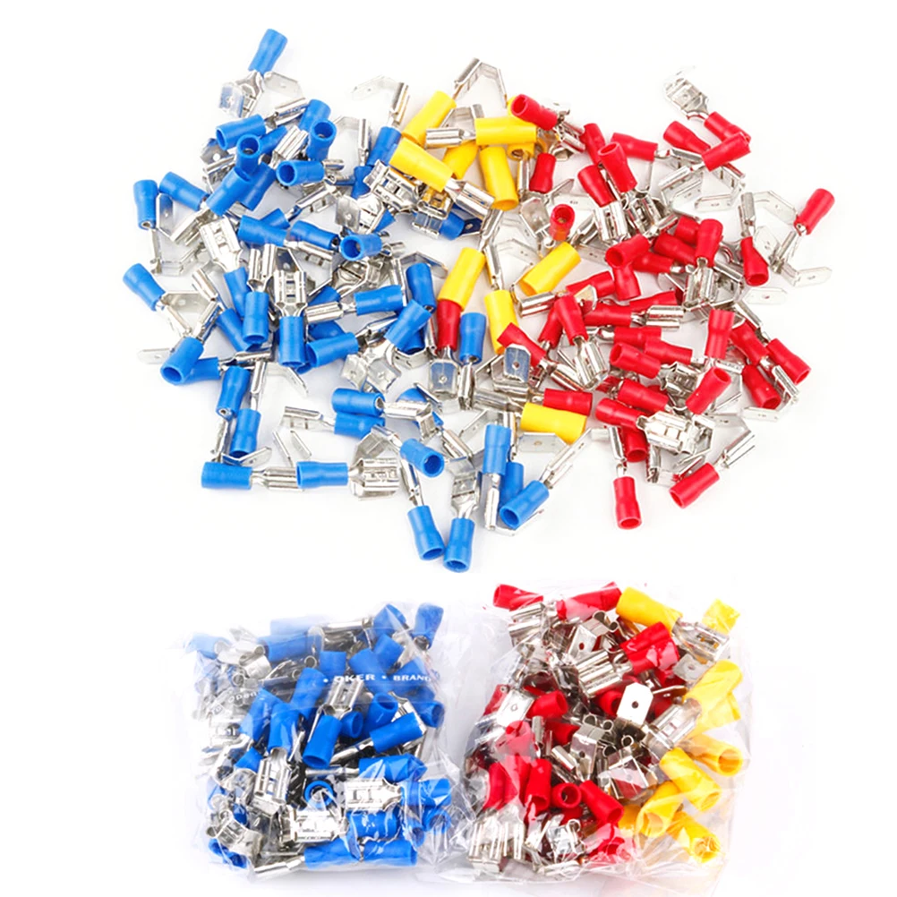 

100pcs Waterproof Terminals 6 3mm Female Male 0 5 4 0mm2 10 22AWG Tin Plated High Grade PVC Crimp Wire Connectors Spade Hand