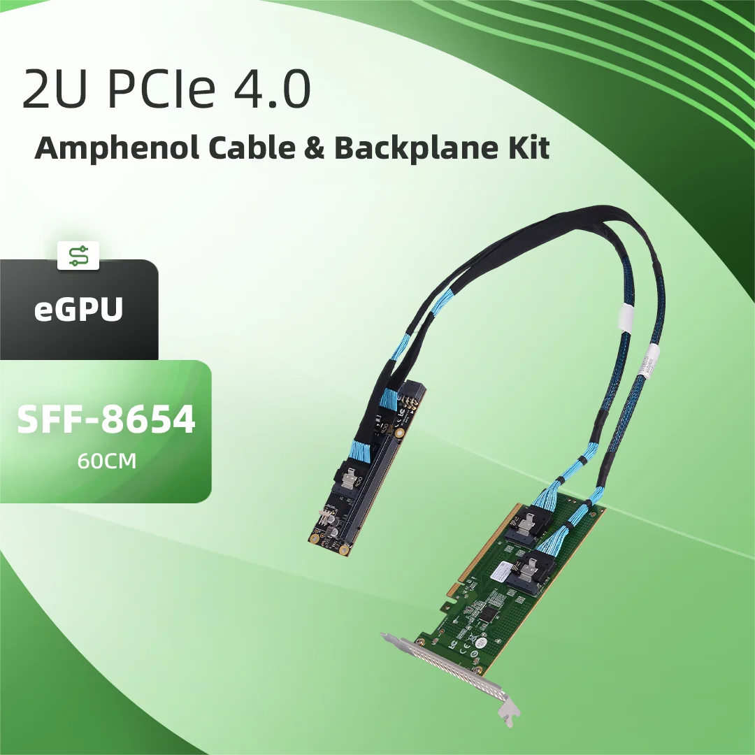 ADT-Link 2U PCIE 4.0 Card+4.0 Motherboard+2 8654 Amphenol Wires Gaming Graphics Card External/Expansion Card 2U Height
