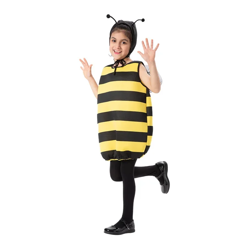 Unisex Honeybee Bumble Bee Cosplay Costume Child Kids Boys Girls Sponge Suit Tunic Purim Halloween Party Fancy Costume