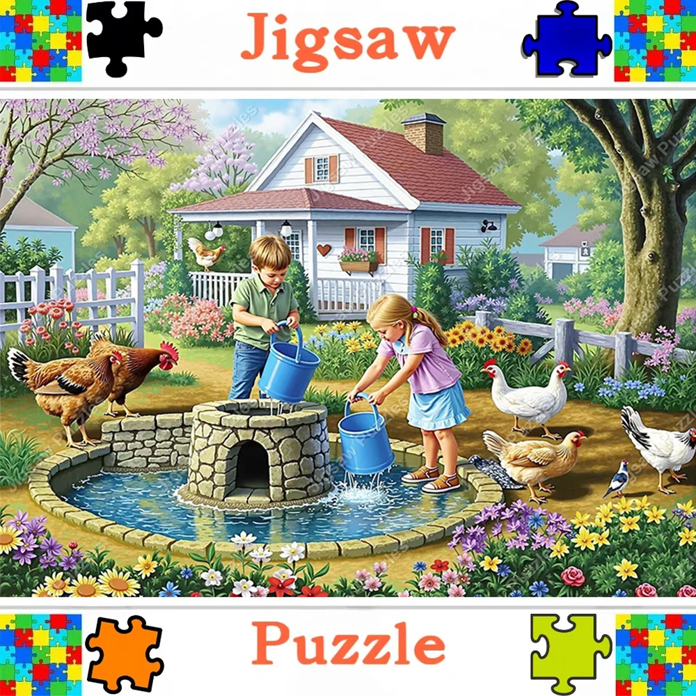 2000/1000/1314/500pcs Jigsaw Puzzle for Adults - Large Challenging Farm Animal & Village Scenes (Horses, Cows, Chickens,) - ig
