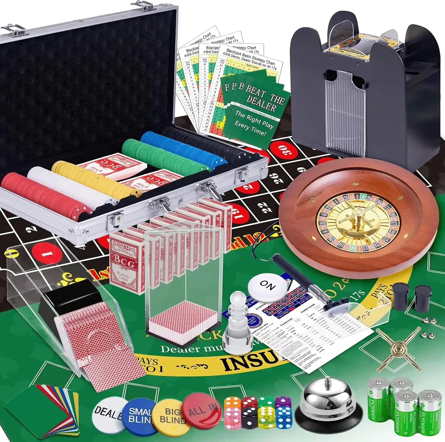 5 in 1 Super Casino Game Set: Blackjack/Texas Hold'em/Roulette/Craps/Poker Kit, 10