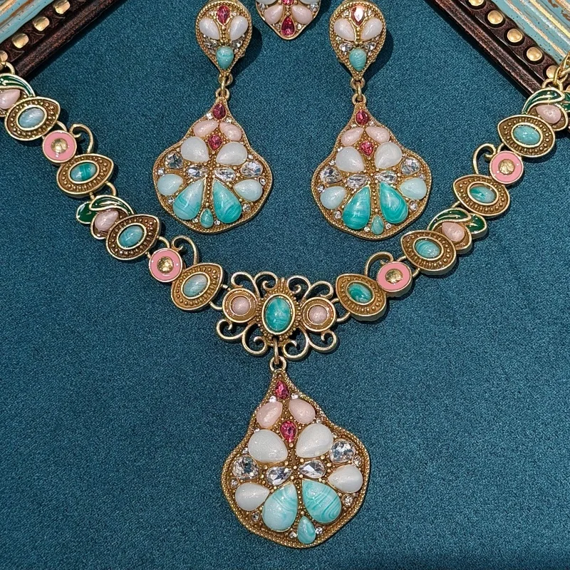 vintage-green-pink-fan-shaped-jewelry-sets-necklace-earring-rings-luxury-brand-designer-for-women-banquet-water-drop-trendy-gift