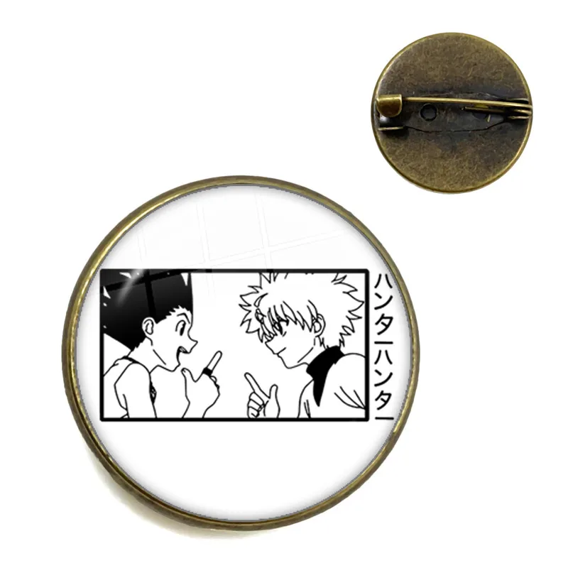 Hunter X Hunter Brooch Badge Anime Cartoon Figure GON Killua Kurapika Leorio Round Glass Dome Cabochon Brooches Pins Jewelry