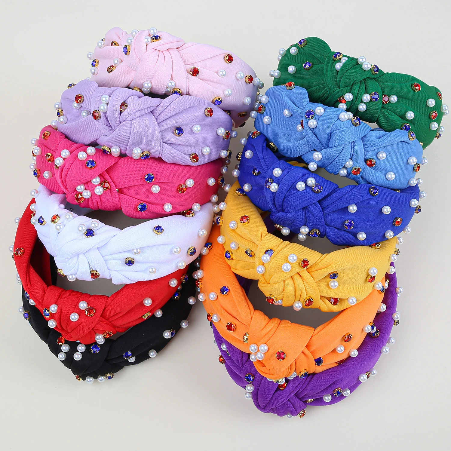 Women Crystal Headbands Bow-knot Pearl Headbands Fabric Hairbands Children Kids Party Hair Accessories Headwear