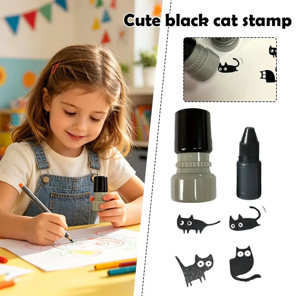 4PCS/Set Cartoon Cute Stamps Lovely Small Black Cat Stamp DIY Stamp Toy Decoration Diary Collage Stationeryert for Kids view 3