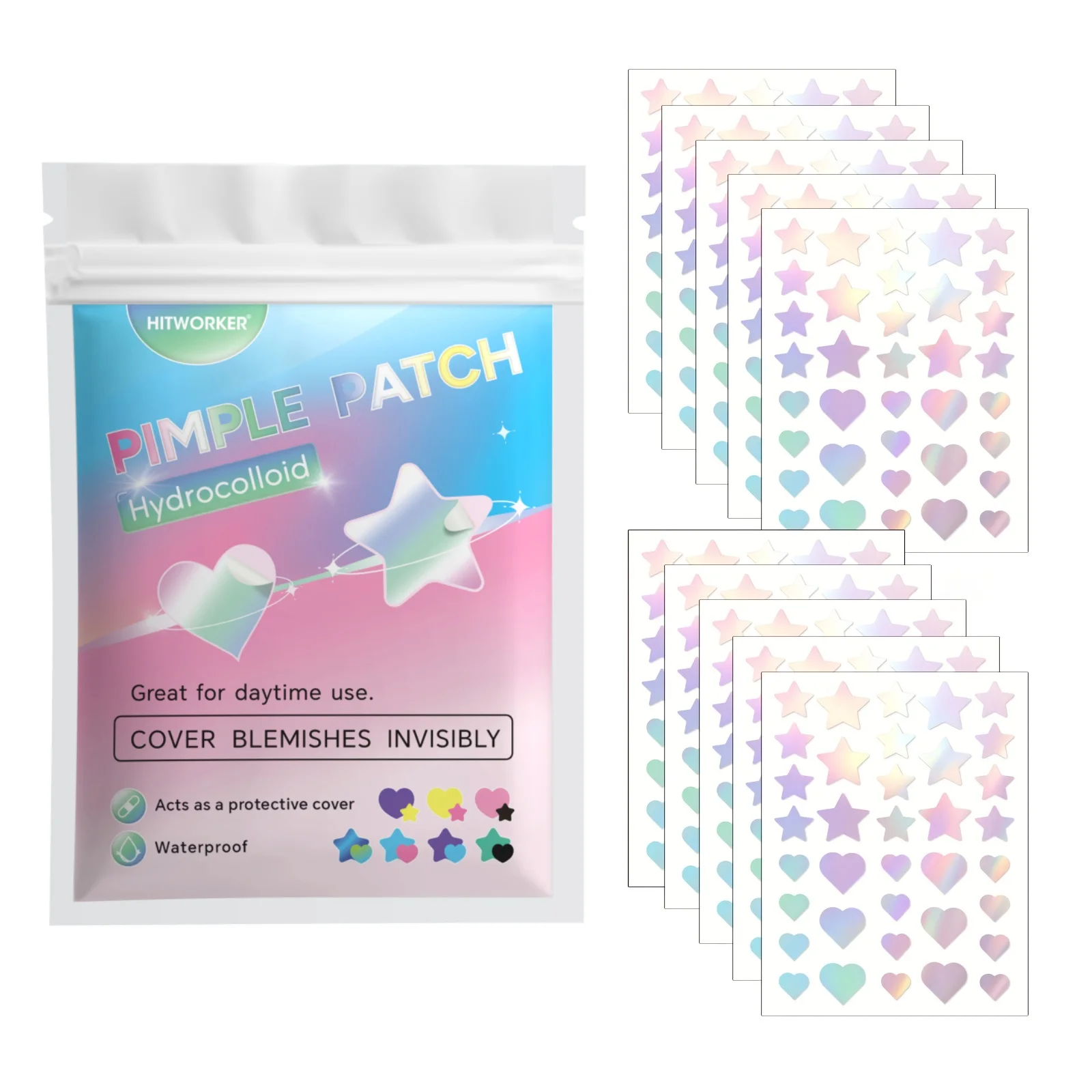 360pcs Colorful Acne Patches – gentle facial coverage for pimples and breakouts, suitable for all fair-to-beige skin tones, sens