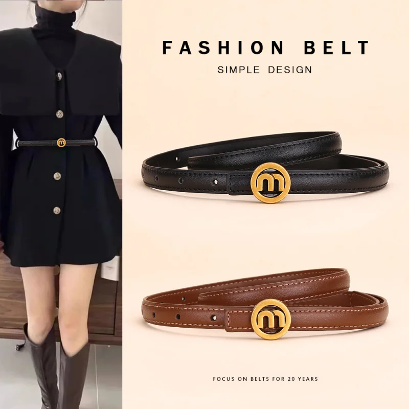 

MLetter ремень с пряжкой для женщин из натуральной кожи, универсальный деловой ремень, тонкий стиль, элитный модный простой ремень