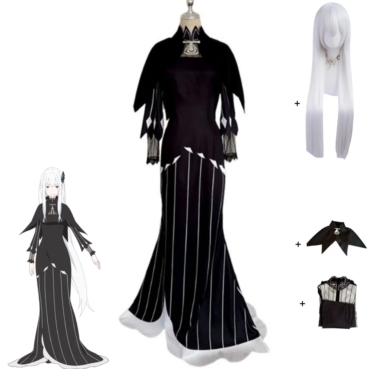 Anime Re:Life in A Different World From Zero Echidna Cosplay Costume Black Evening Dress Long Skirt Sexy Carnival Suit 2025