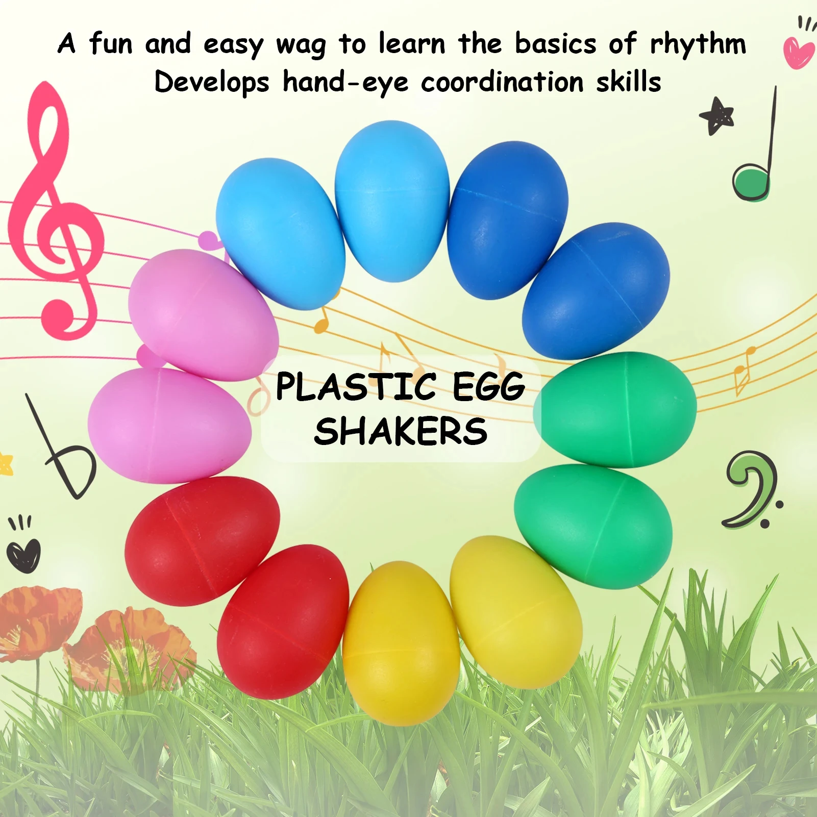 12Pcs Egg Shakers Musical Instruments Percussion Egg for Kids Toys Plastic Easter Egg Shaker for Education Musical Learning