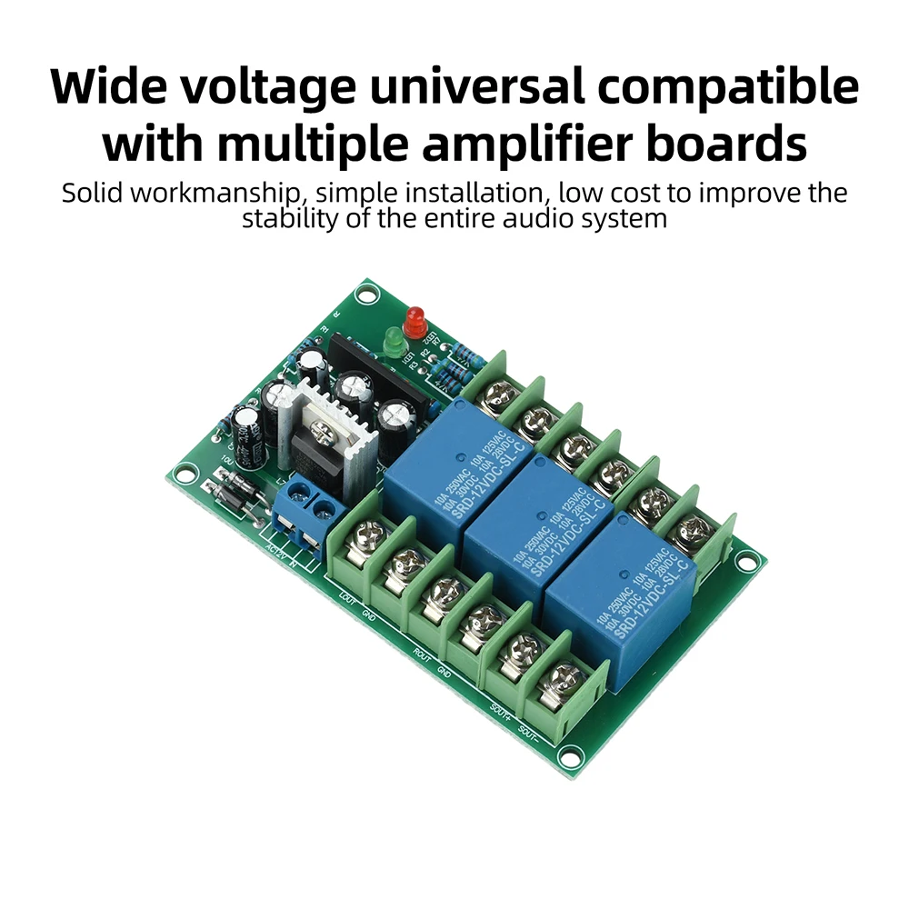 2.1-Kanal-Hochleistungs-10A-Relais-Audioverstärkermodul, Lautsprecherschutzplatine, kompakte DIY-Subwoofer-Reparaturplatine – Detail 4