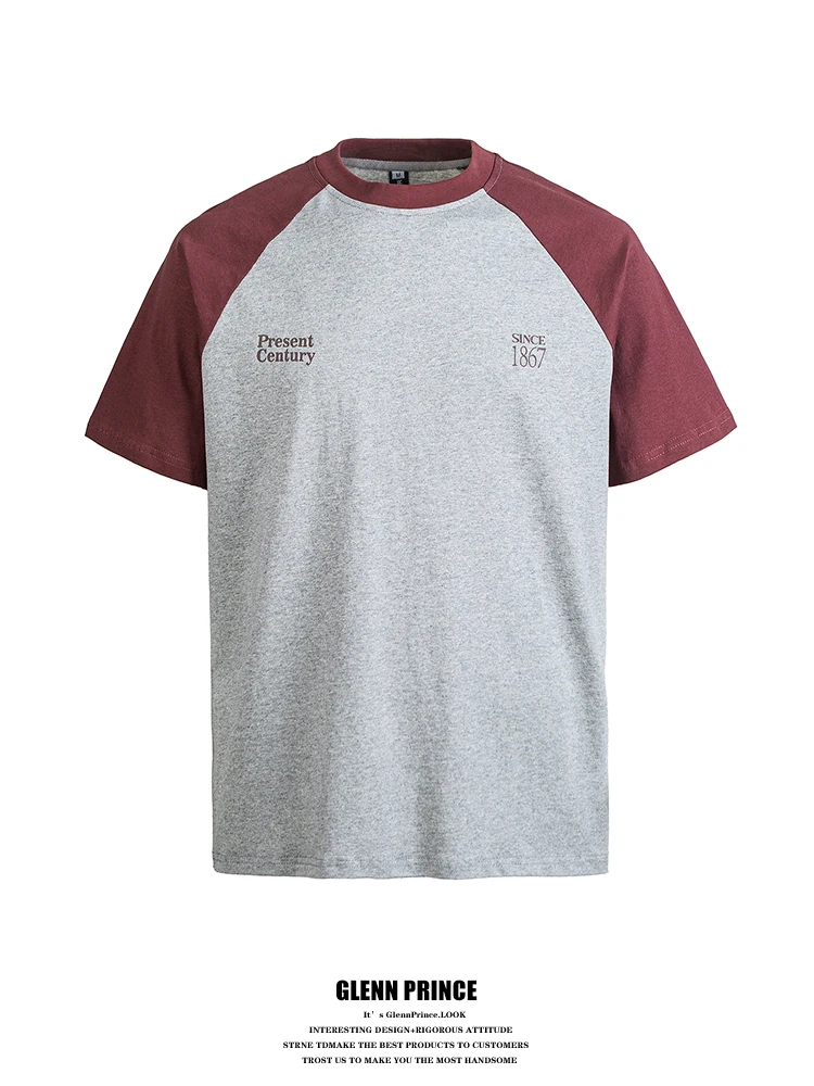 

GPstudio Cityboy Style Casual Contrast Color Print Shoulder Sleeve T-shirt Men's Youthful Short Sleeve Cotton Top