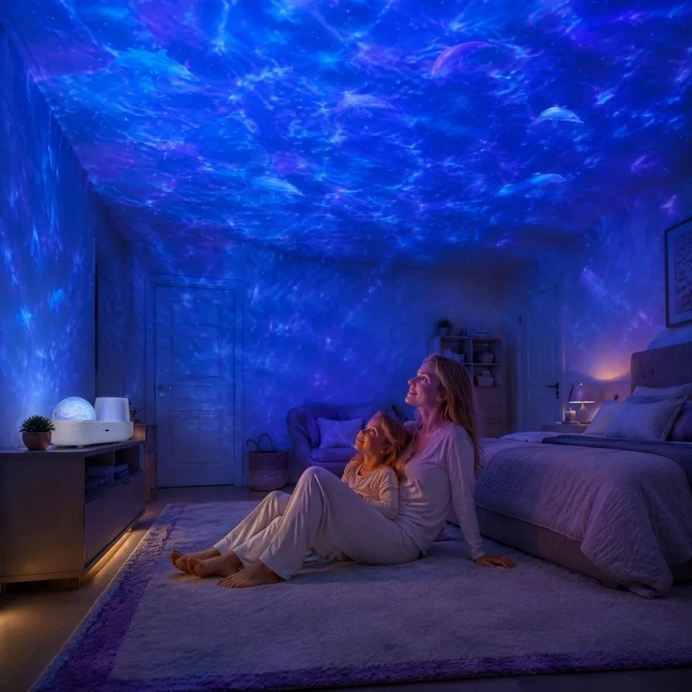 Soft Lighting Star Projector Lamp Delicate Appearance Flowing Wave Pattern Night Light Warm Ambient Dreamy Starry Sky Projector
