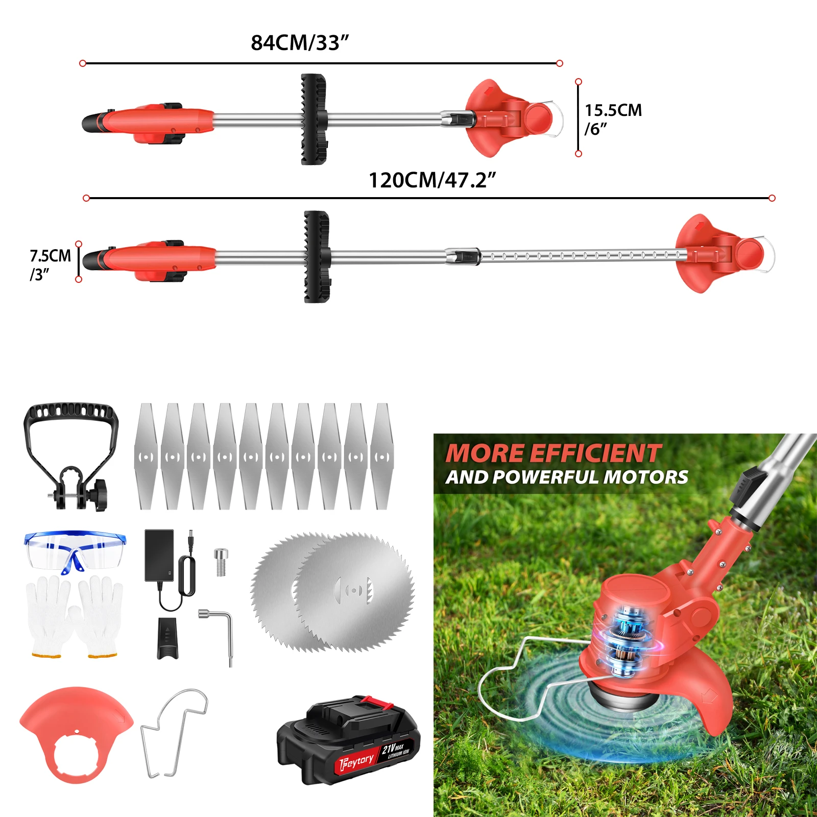 Electric Grass Trimmer Garden Bosch Lawn Heavy Duty Weed Strimmer Cutter  with 2PCS 1.5Ah Battery and 2 Types Blades.