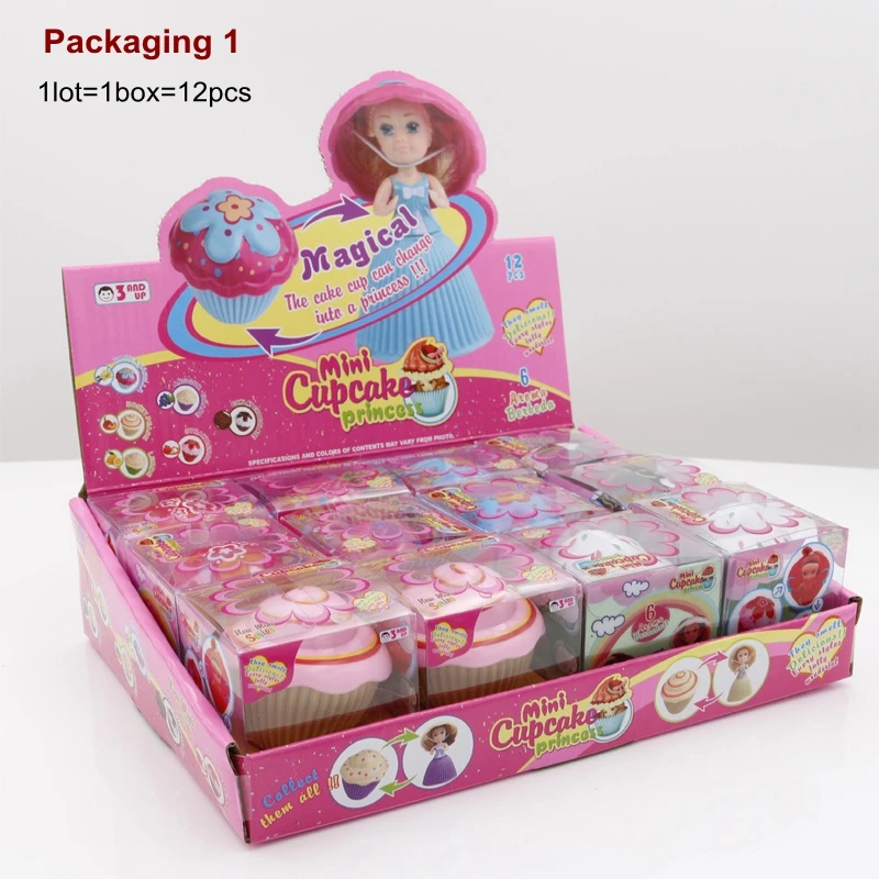 12pcs/lot 5.5cm Mini Magical Cupcake Scented Princess Doll Reversible Cake Transform To Mini Princess Doll 6 Roles with Box