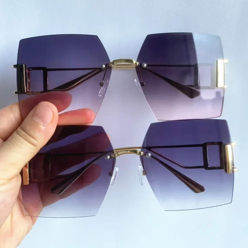 NEUE Sonnenbrille für Damen, Randlos, UV-Schutz, Eckige Brille mit Farbverlauf-Gläsern, Google-Legierungs-Bügel, Sonnenbrille – Detail 4