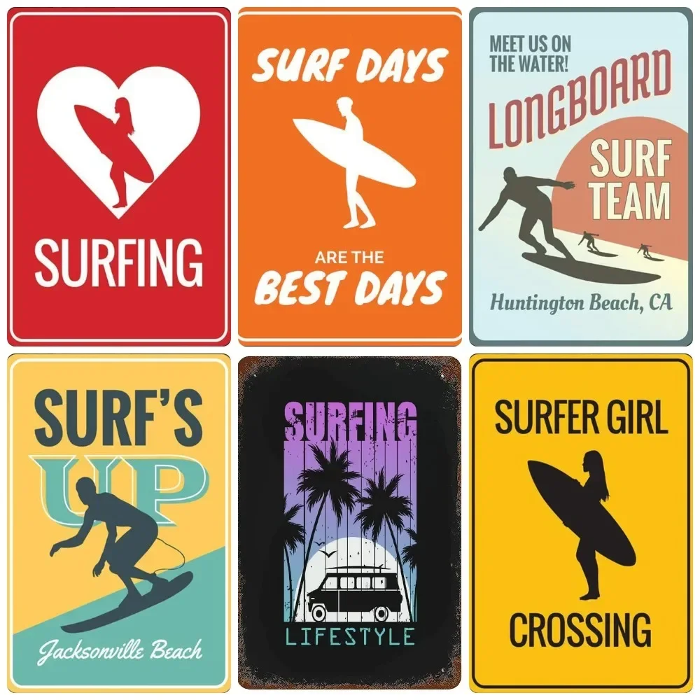 Surfer Zone Metal Tin Sign, Vintage Beach Metal Plates, Shop Bar Sign, Surfing Metal Wall Decor, Summer Time,  Beach Decor WY164