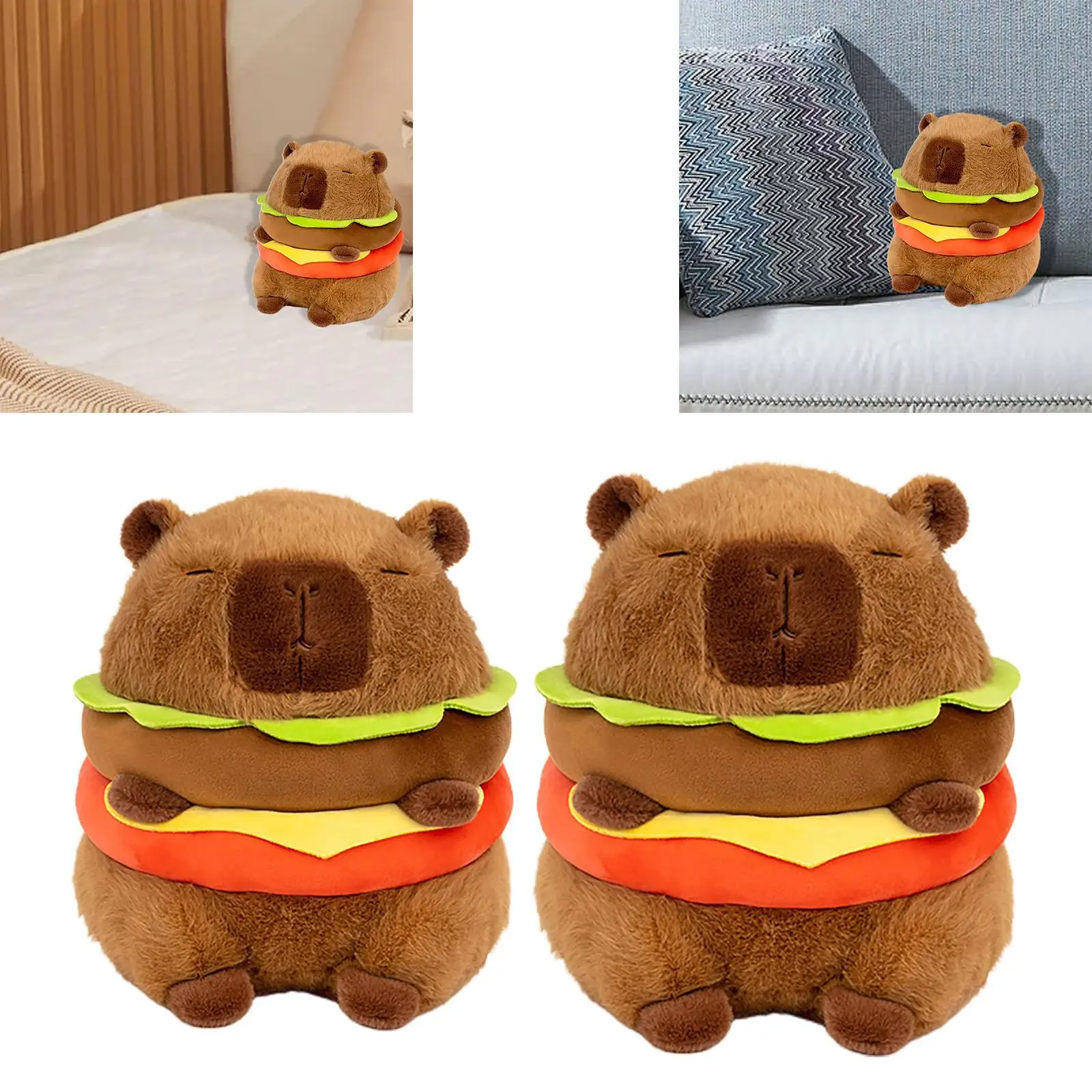 Plush Hamburger Capybara Home Decor Sofa Pillow Comfortable Cute Capybara Figurine Soft for Gifts Family Children Adults Teens