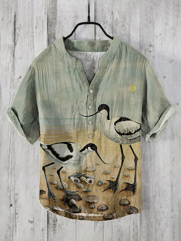 2025 Henry Shirt Heren Casual T-shirt met korte mouwen Bloemenprint Kleding Vakantiekleding Oversized mannelijke zomer nieuwe top