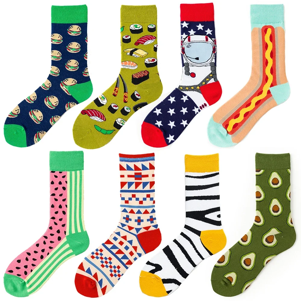 Novelty Happy Funny Men Graphic Socks Combed Cotton Omelette Frog Crazy Burger Salmon Corn Avocado Bird Fish Sock Christmas Gift