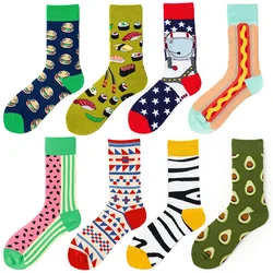 Chaussettes en coton peigné à imprimés comiques, pour hommes, omelette, grenouille, burger, saumon, blé, avocat, oiseau, poisson, nouveauté, cadeau de Noël