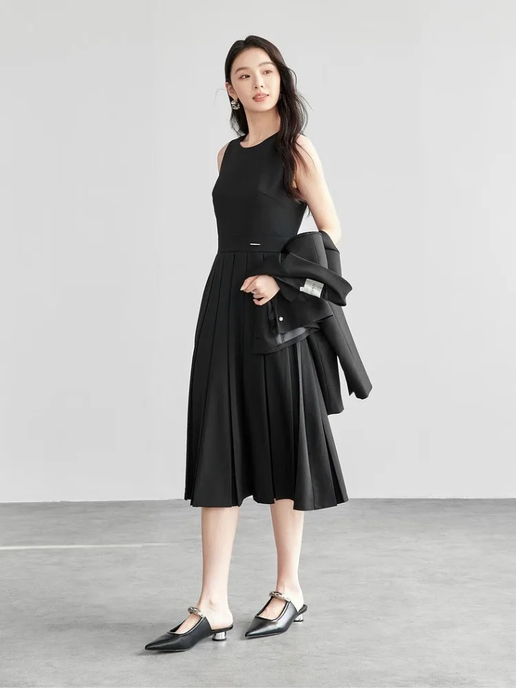 

SENTUBILA женский офисный костюм, наряды из двух предметов, осень 2021, элегантный укороченный костюм с длинными рукавами, куртка, платье без рукавов 151Z80045Z