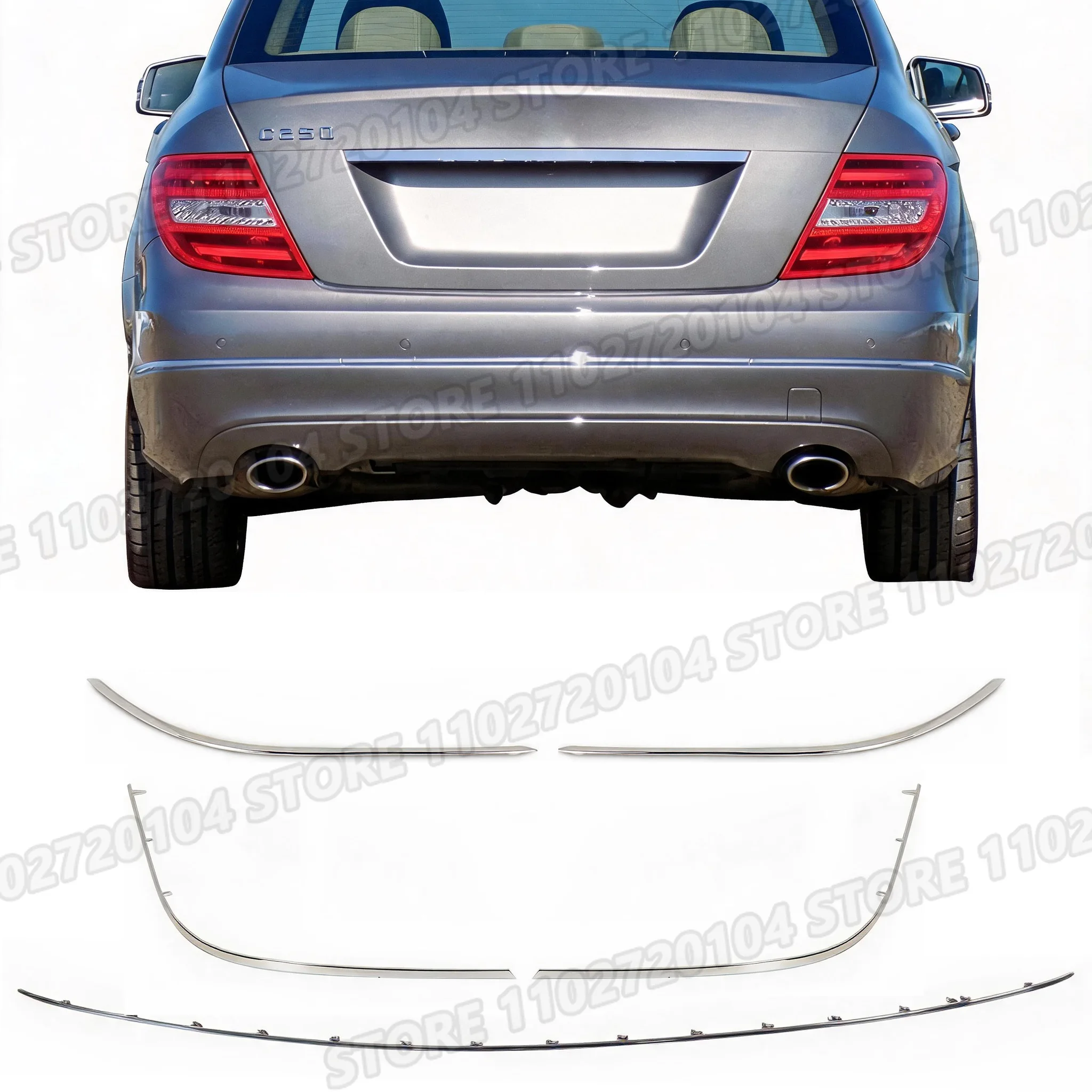 for 2012-2014 W204 Mercedes Benz C-Class Rear Bumper Chrome Trim 2048853721 2048853821 2048852921 2048853021 2048853121
