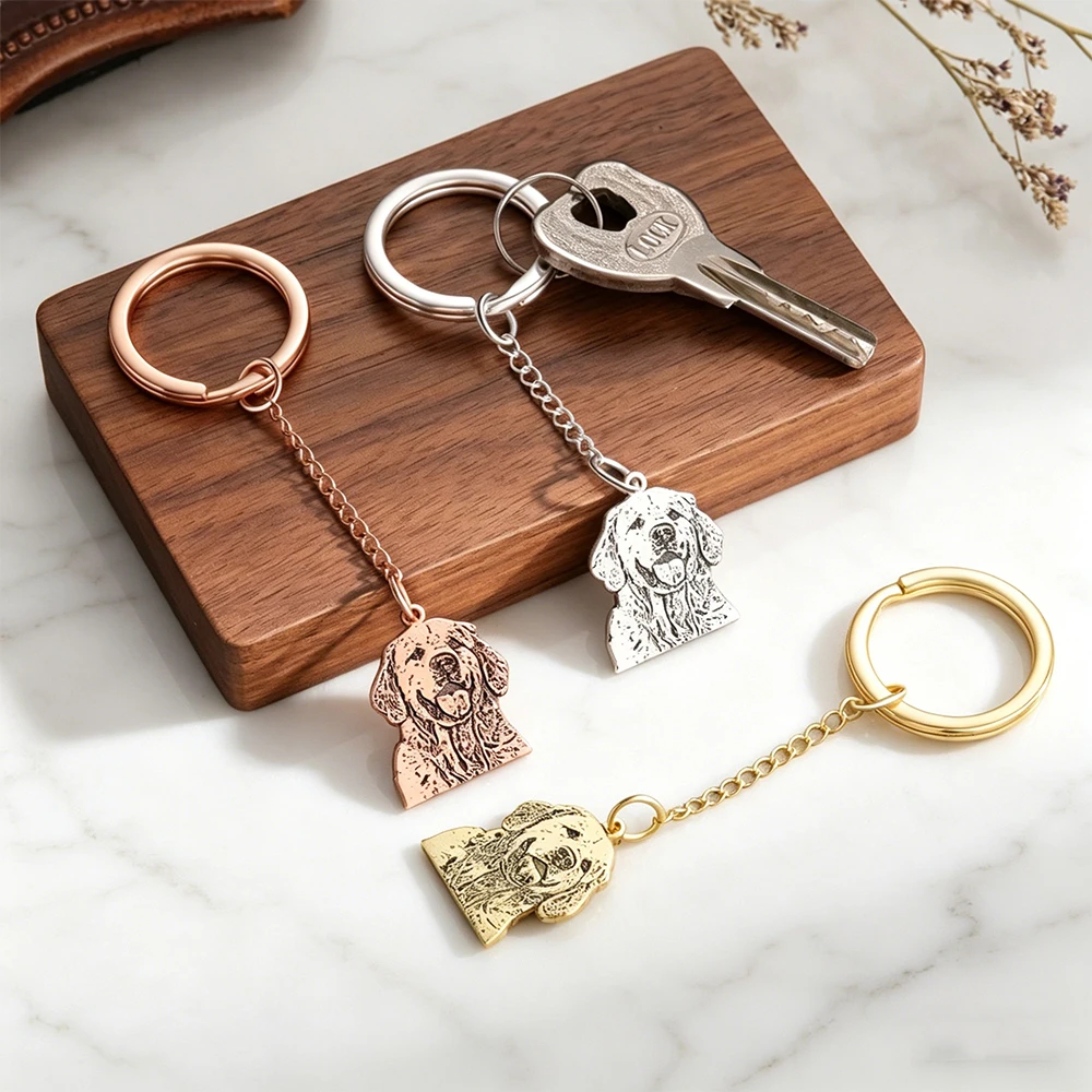 Custom Pet Photo Keychain Dog & Cat Photo Keychain Personalized Carving Portrait Keychain Pet Enthusiast Keychain Best Pet Gifts