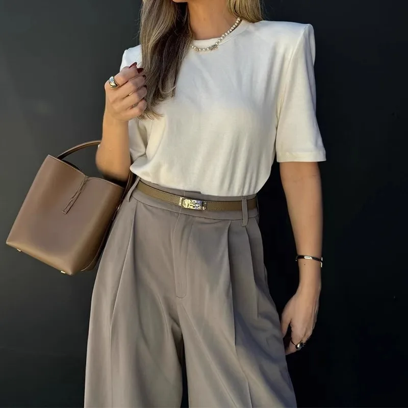 Pantaloni larghi a vita alta Pantaloni casual da donna Pantaloni lunghi dal taglio dritto Ele Ladies Suiting Autumn Faion