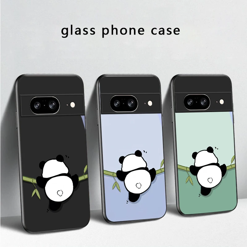 Cute and adorable panda For Google Pixel 8 7 9 10 Pixel 10 Pro XL Pixel 9 Pro XL Pixel 8a 7a Pixel 7 Pro Black Glass Phone Case view 2