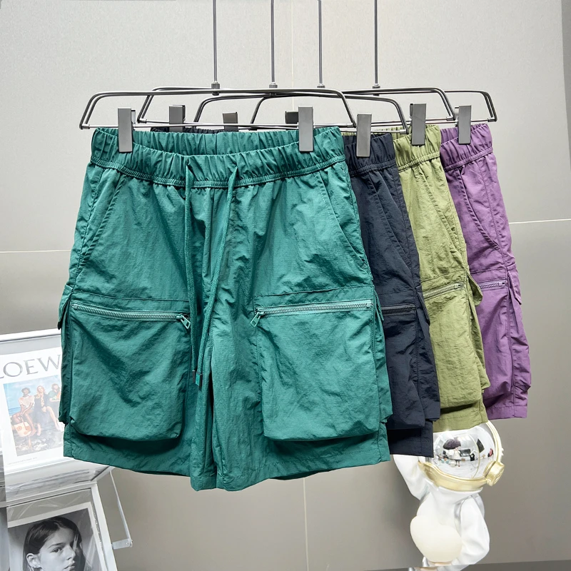 Men Cargo Shorts Fashion Baggy Quick Drying Shorts Men Solid Color Streetwear Short Pants Casual Loose Pocket Youth Summer 2023