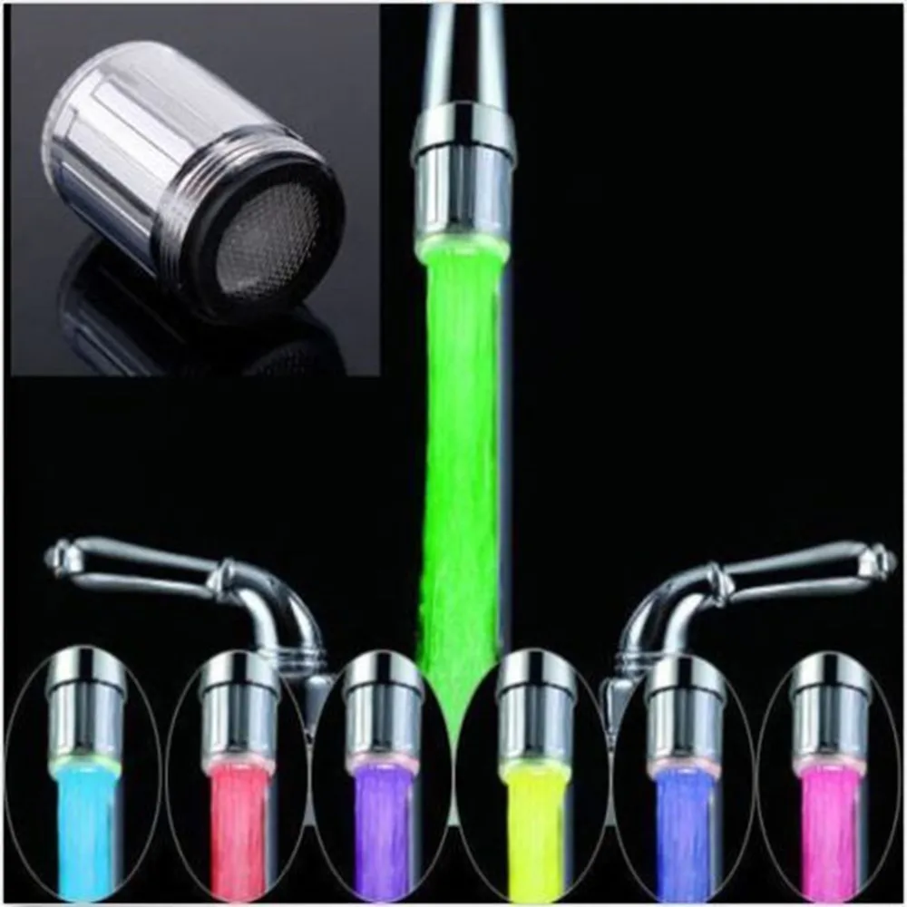 Hot LED ก๊อกน้ํา 7 สีเปลี่ยนน้ําตก Glow Shower Stream Tap Universal Adapter ห้องครัวอุปกรณ์ห้องน้ํา