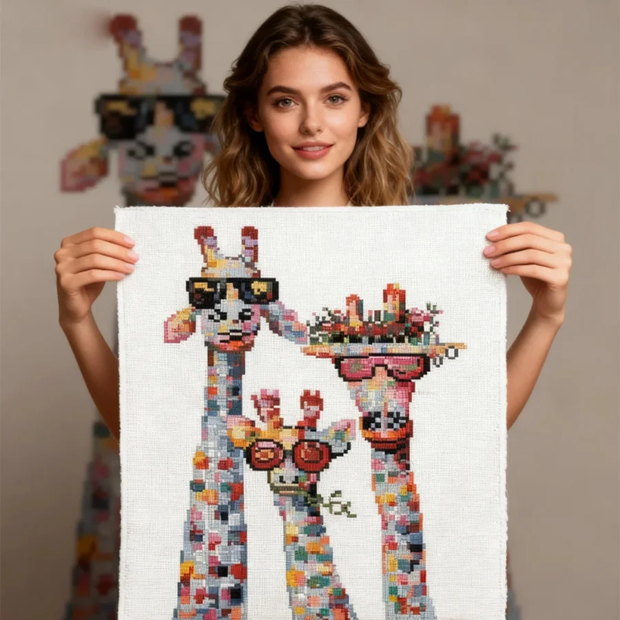 

2026 New style giraffe cartoo DIY animal pattern giraffe cross-stitch set fabric needle and thread set DIY hand-embroidered gift
