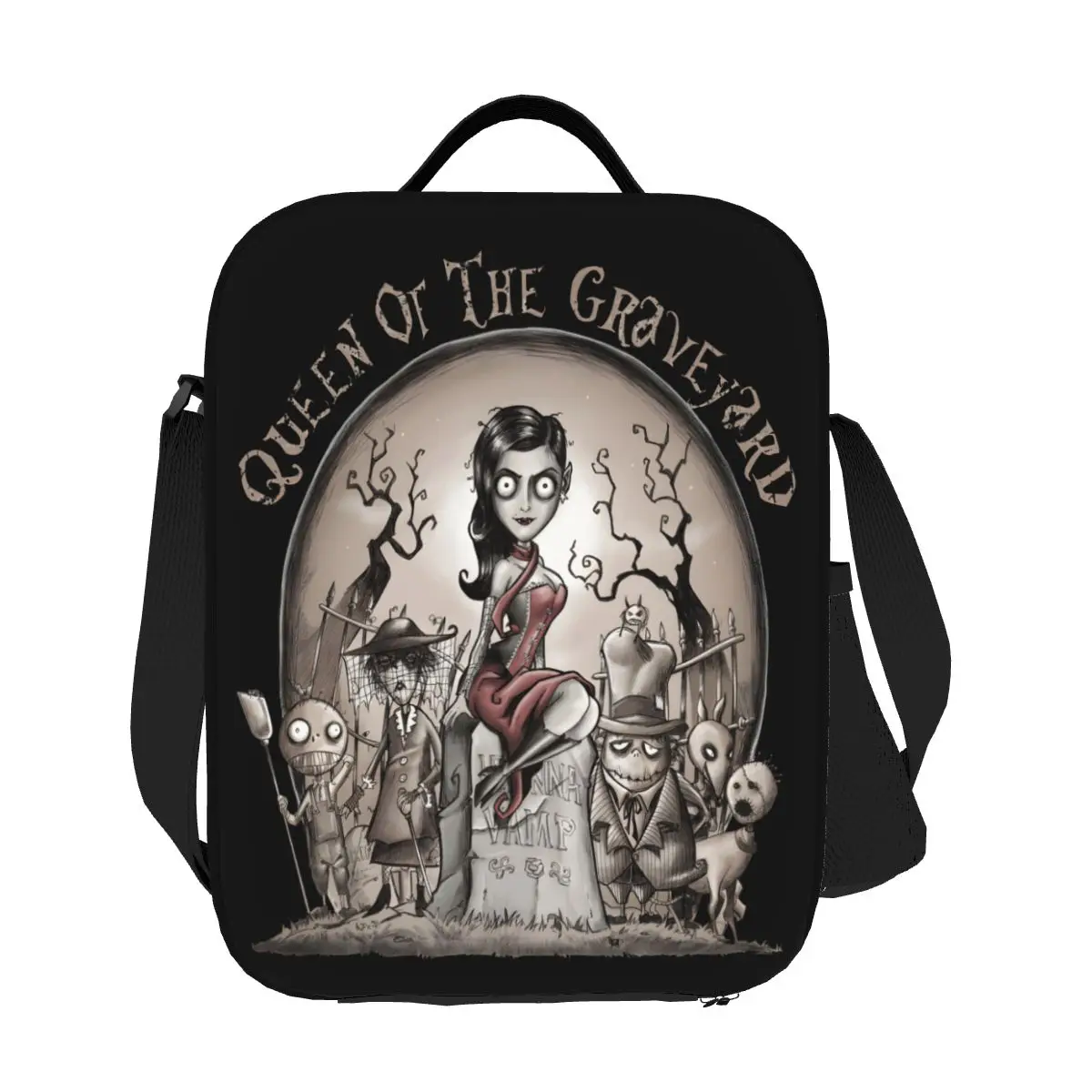 Custom Queen Of The Graveyard Frankenweenie Insulated Lunch Bags for Camping Travel Cooler Thermal Lunch Box Women Children