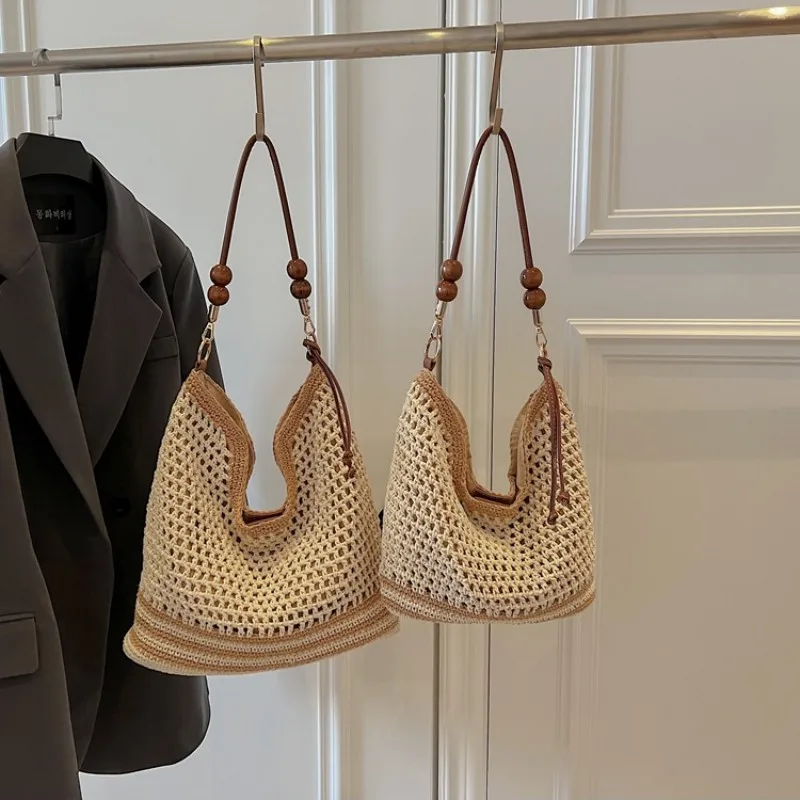 

Women's Hollow Woven Tote Bag Summer Travel Vacation Beach Bag Large Capacity Casual Shoulder Crossbody Bag Hand Knitted Handbag