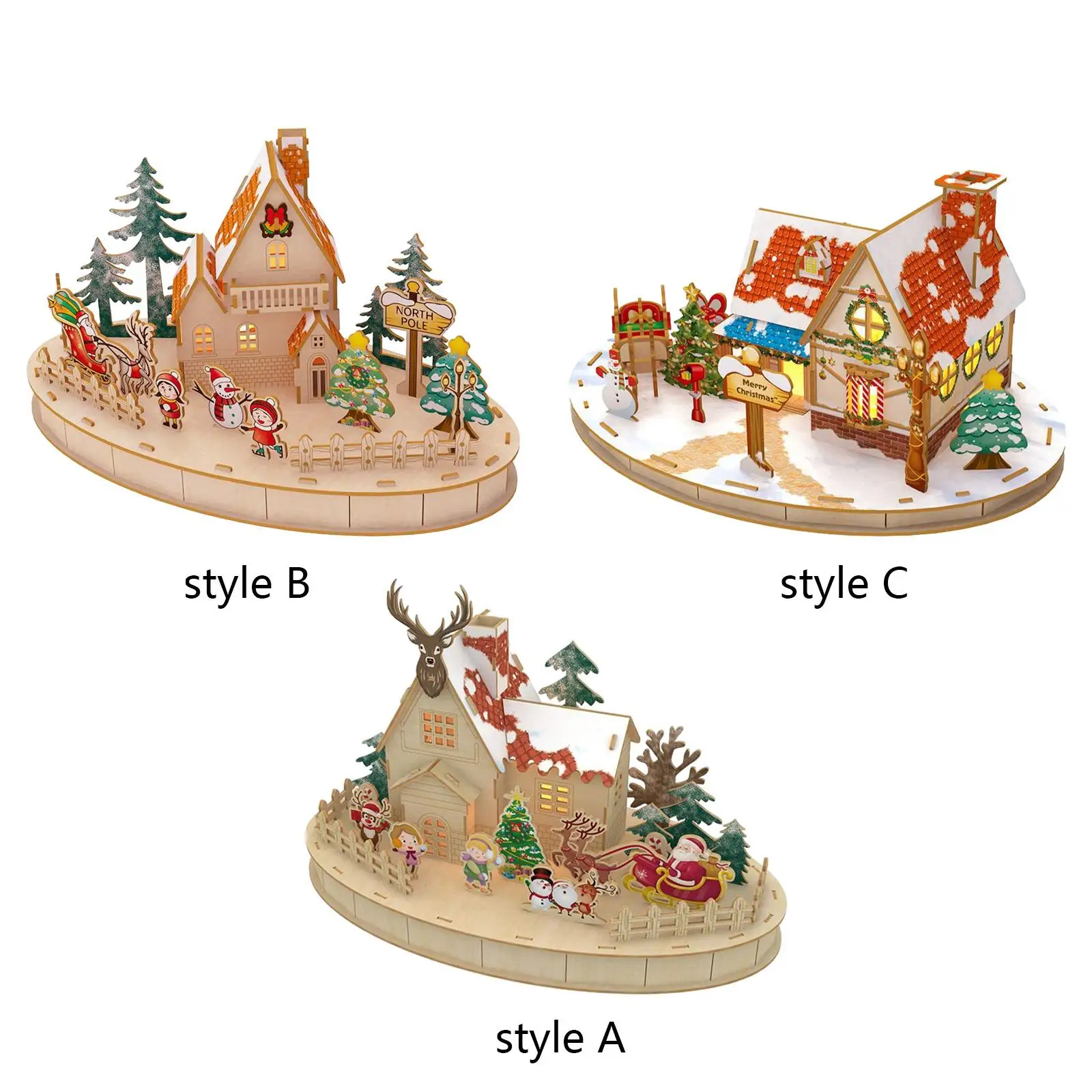 

Wooden Christmas House Luminous LED Lights DIY Toy Christmas Decoration for Holiday Festival Bedroom Collectible Decoration
