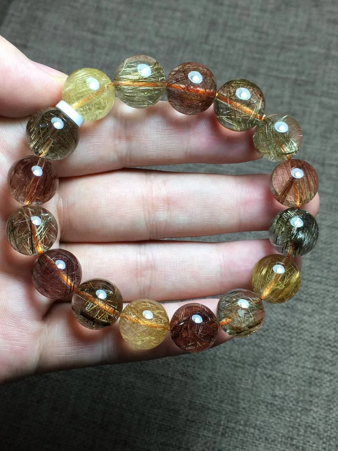 13mm Natural Copper Colorful Rutilated Quartz Bracelet Gold Green Rutilated Clear Round Women Bracelet AAAAAA