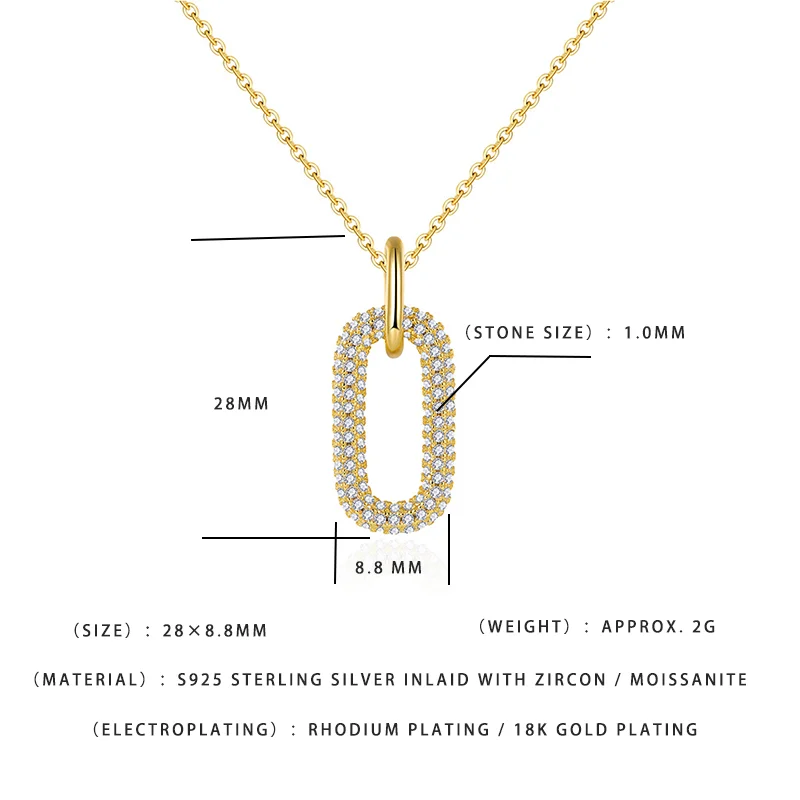 

Minimalist Paved Zircon Oval Pendant Necklace S925 Sterling Silver 18K Gold Plated Women's Fashion Jewelry