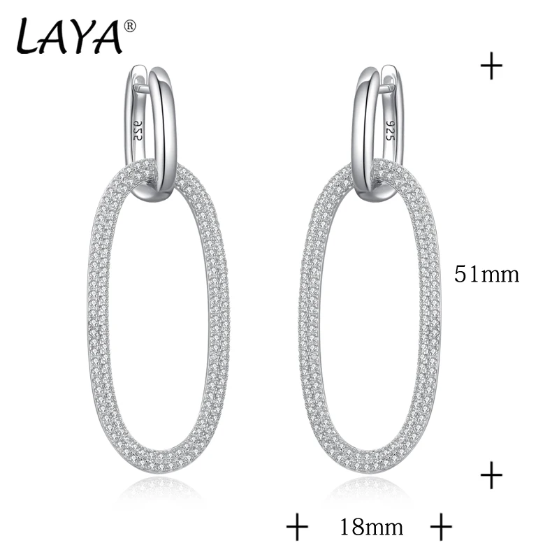 LAYA 100% 925 Sterling Silver Minimalism Oval Circle Drop Earrings for Women Trendy Dangle Earrings Fine Jewelry Wedding Gift