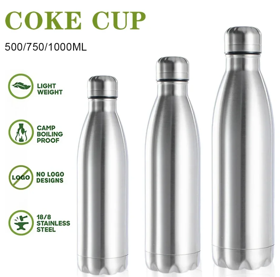 Zounich Sports Water Bottle 304 Stainless Steel Double-layer Vacuum Insulation Outdoor Water Cup Portable Hiking Jug Cola Bottle