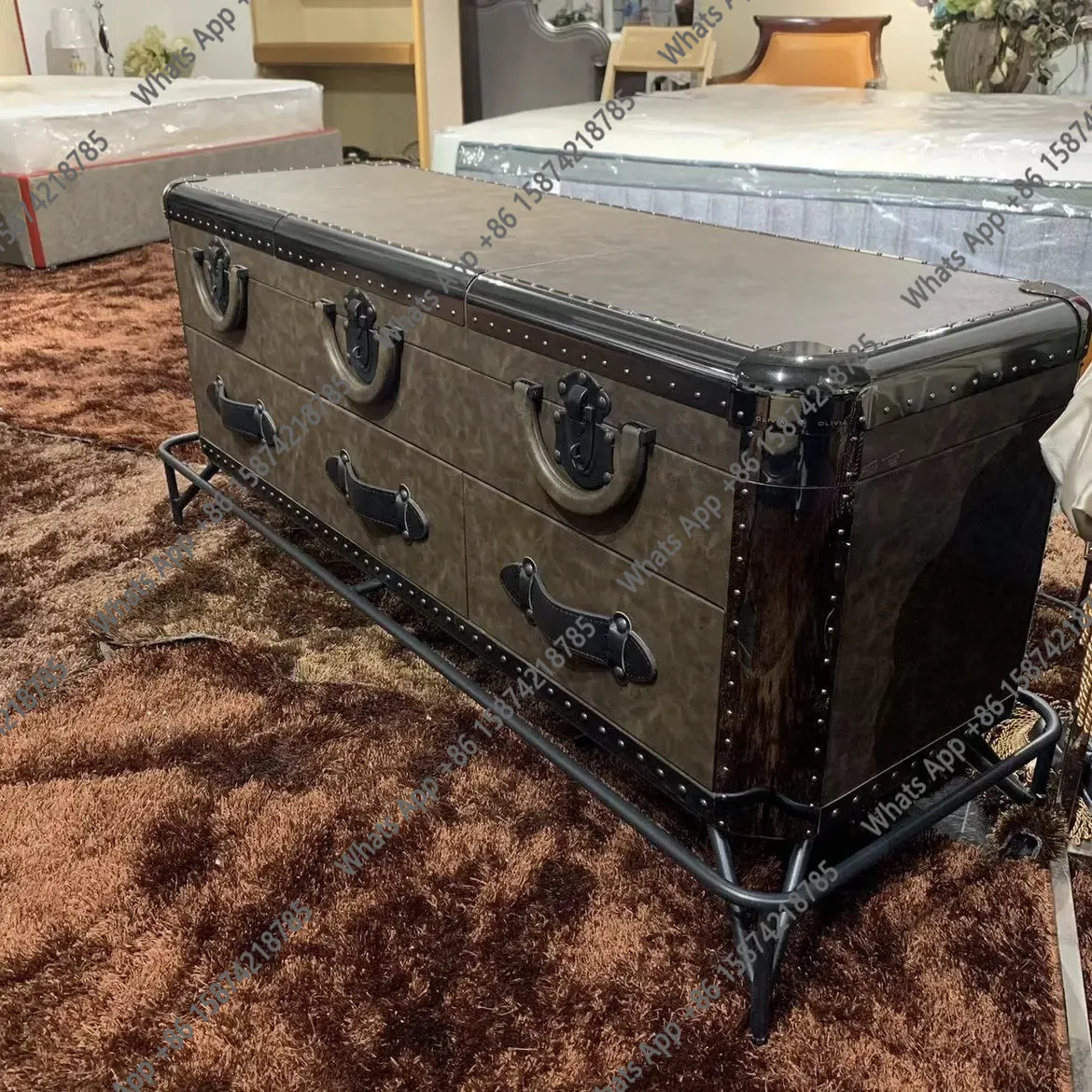 Retro High-end Clamshell Three-drawer/four-draw TV Cabinet American Retro Living Room TV Cabinet Decoration Cabinet Villa